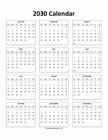 free printable 2030 calendar