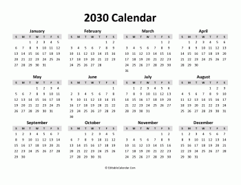 free printable calendar 2030