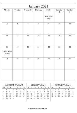 january 2021 editable calendar portrait
