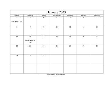 january 2023 printable calendar holidays