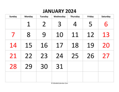 january 2024 calendar editable