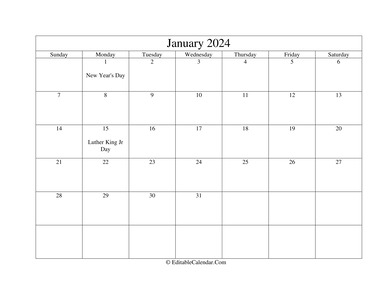 january 2024 printable calendar holidays
