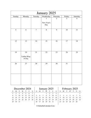 january 2025 editable calendar (portrait layout)