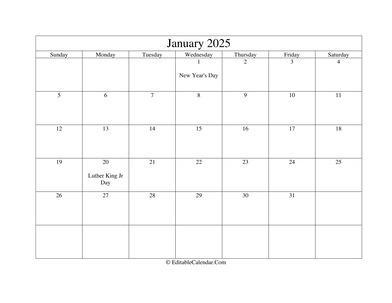 january 2025 printable calendar with holidays