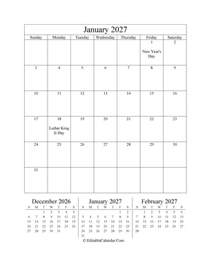 january 2027 editable calendar portrait
