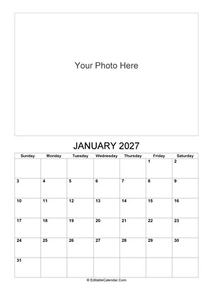 january 2027 photo calendar