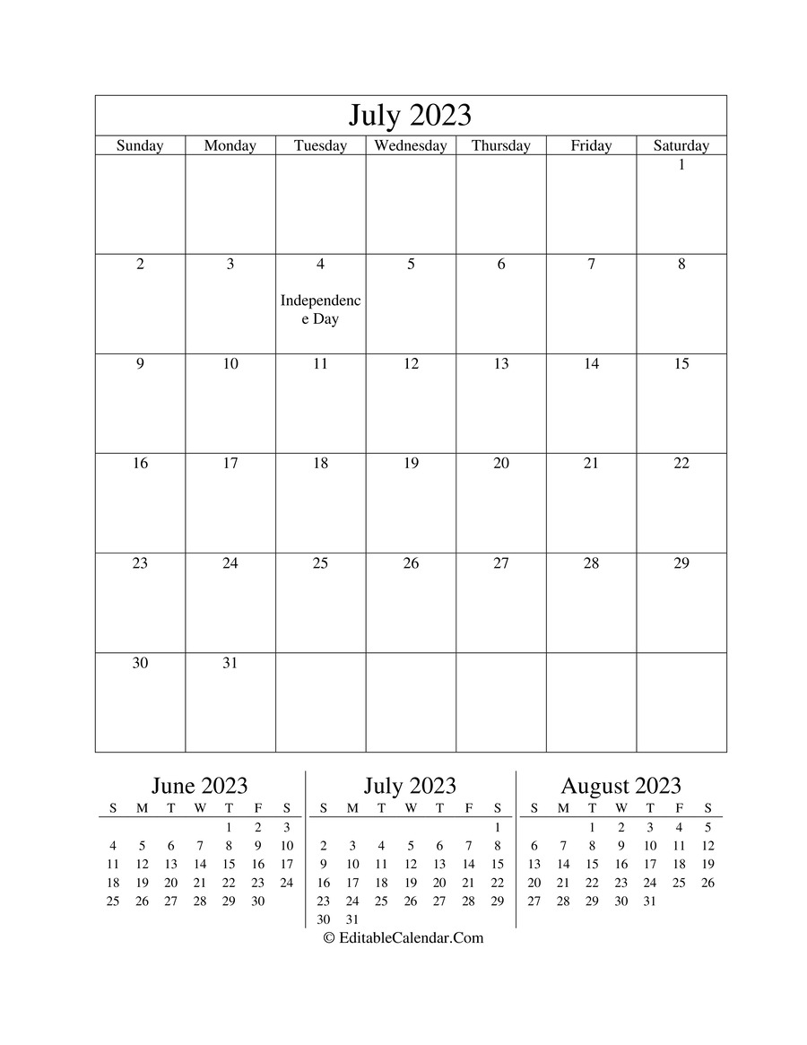 july 2023 editable calendar portrait