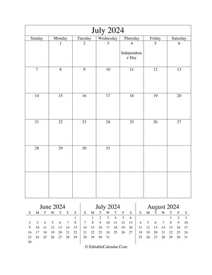 july 2024 editable calendar (portrait layout)