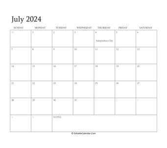 july 2024 editable calendar with holidays