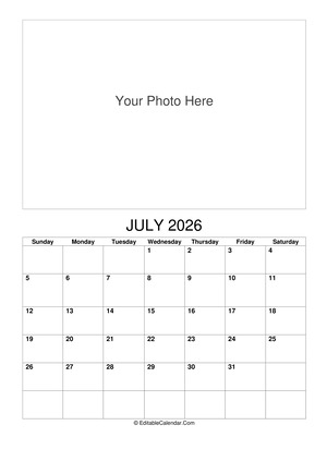 july 2026 photo calendar