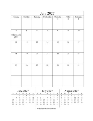 july 2027 editable calendar portrait
