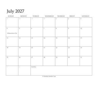 july 2027 editable calendar with holidays