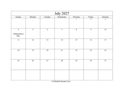july 2027 printable calendar holidays