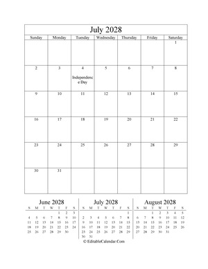 july 2028 editable calendar portrait