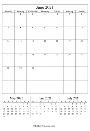 june 2021 editable calendar portrait