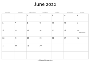 june 2022 printable calendar holidays