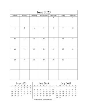 june 2023 editable calendar (portrait layout)