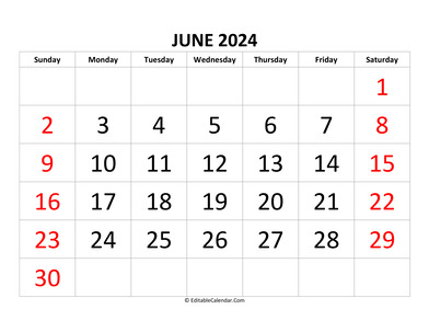 june 2024 calendar editable