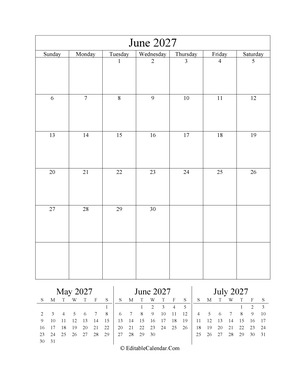june 2027 editable calendar portrait