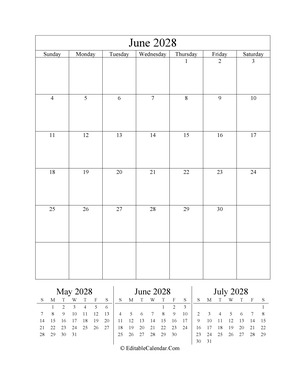 june 2028 editable calendar portrait