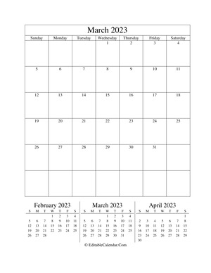 march 2023 editable calendar (portrait layout)