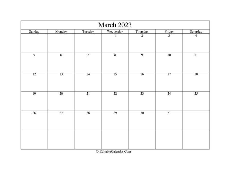 March 2023 Printable Calendar with Holidays