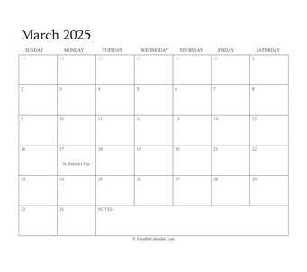 march 2025 editable calendar with holidays
