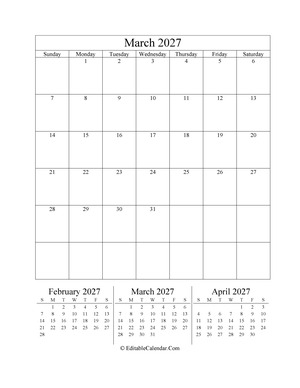 march 2027 editable calendar (portrait layout)