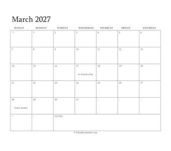 march 2027 editable calendar with holidays