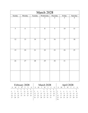 march 2028 editable calendar portrait