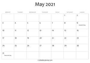 may 2021 printable calendar holidays