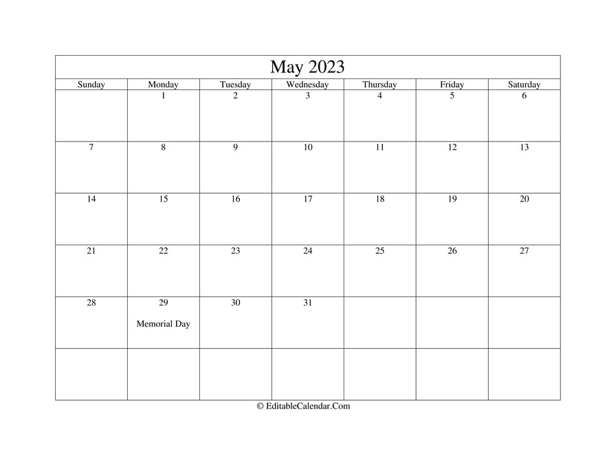 May 2023 Printable Calendar With Holidays