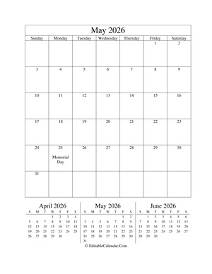 may 2026 editable calendar (portrait layout)
