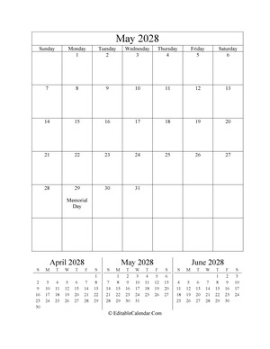 may 2028 editable calendar portrait