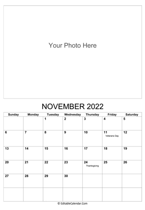 november 2022 photo calendar