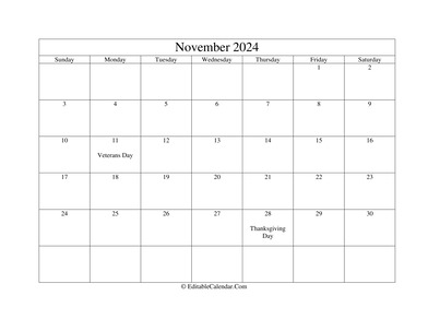 november 2024 printable calendar with holidays