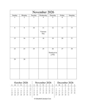 november 2026 editable calendar portrait