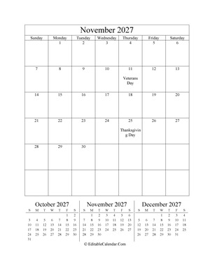 november 2027 editable calendar portrait