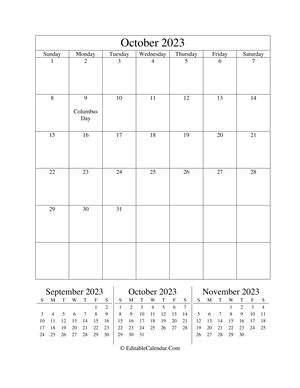 october 2023 editable calendar (portrait layout)
