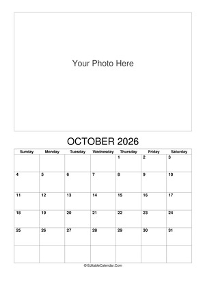 october 2026 photo calendar