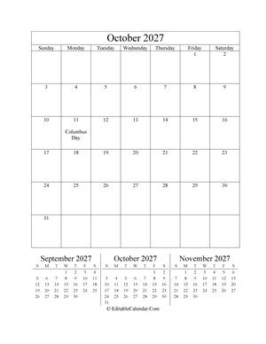 october 2027 editable calendar portrait