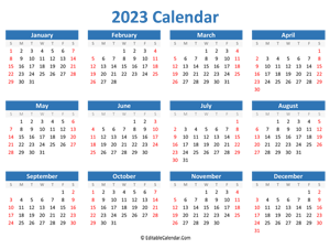 printable 2023 calendar landscape blue style