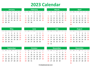 printable 2023 calendar landscape green style