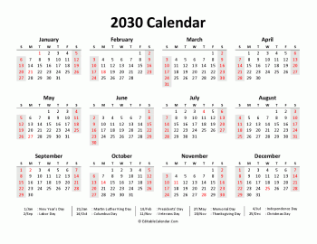 printable 2030 calendar in word