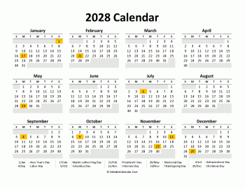 printable calendar 2028 free