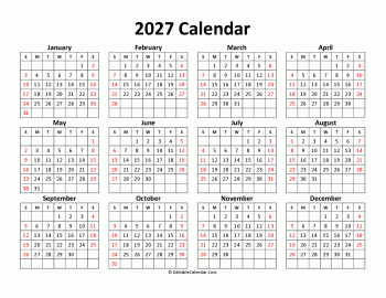 printable free calendar 2027