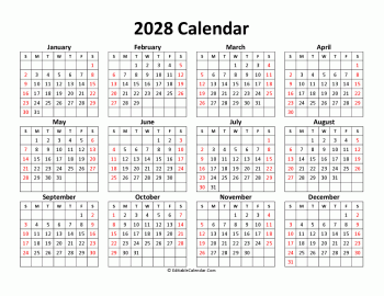 printable free calendar 2028