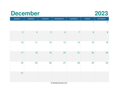 printable monthly calendar december 2023