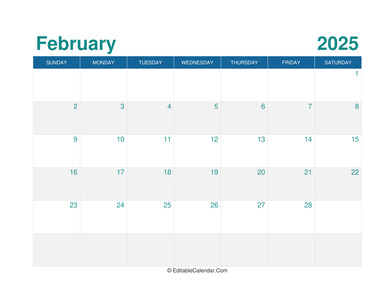 printable monthly calendar february 2025