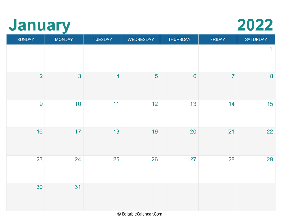 january 2022 editable calendar with holidays